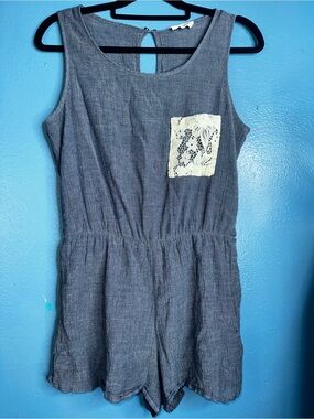 Women’s Gray Sleeveless Romper with Lace Pocket